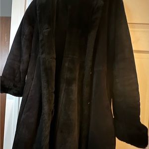 Black shearling hooded coat size small